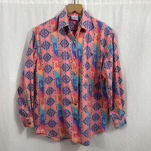 Vintage Nuovo Coral Southwestern Metal Button Up Womens Shirt Sz S Cotton Rodeo